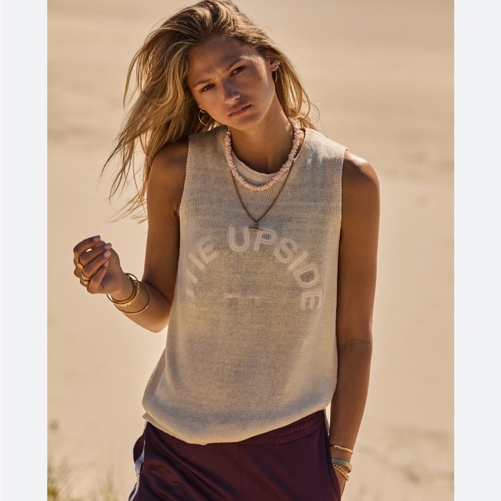 The Upside Cream Knit Logo Sleeveless Tank